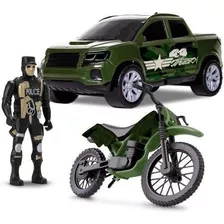 Carrinho Pick-up Force Warfare + Moto + Soldado - Samba Toys