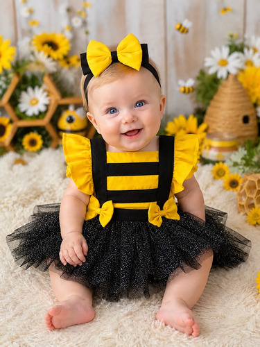Jardineira Saia Bebê Infantil Abelhinha Menina Mesversario