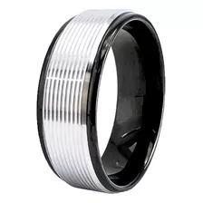 Anel Masculino 8mm Aço Cirúrgico Preto E Prata M619