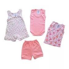 Kit 4 Pçs Bebê Maternidade Verão Short + Body + Camiseta