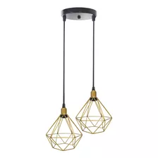 Lustre Pendente Aramado Duplo Diamante Dourado Luminária