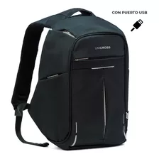 Mochila Antirrobo Unicross Porta Notebook Con Usb Reforzada Color Negro