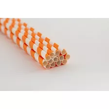 100 Canudos De Papel Biodegradáveis Laranja 6x197mm 