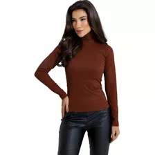 Blusa Feminina Manga Longa Cumprida Gola Alta Canelada 