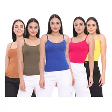 Kit 5 Camisa Feminina Regata Alça Larga - Cores Sortidas