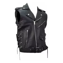 Chaleco De Piel Gruesa Para Hombre Rockero Biker Cruzado