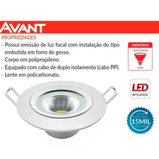 Spot Embutir Led 7w 3000k Branco Quente Bivolt Redondo Forte Direcionável Avant