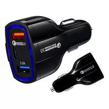 Cargador Rápido Auto Doble Usb Y Tipo C Qc3.0 Negro