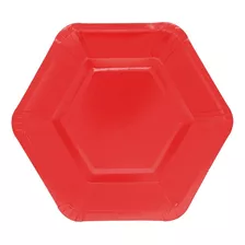 Plato Hexagonal Colores 17 Cm X6 Descartables - Cc Color Rojo