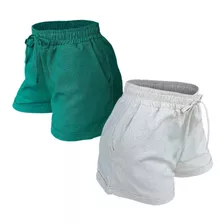 Kit 2 Shortinho Feminino Short Em Linho Cintura Alta Bermuda