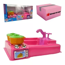 Cozinha Infantil Brinquedo C/ Panelinhas Fogão Pia Sai Água Cor Rosa