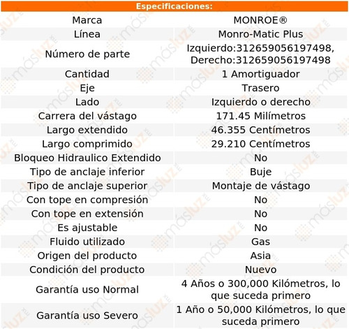 (1) Amortiguador Tra Monro-matic Plus Der O Izq X-90 96/98 Foto 2