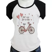 Camiseta Camisa Blusa Bicicleta Feminina Coracao Rosa L1970