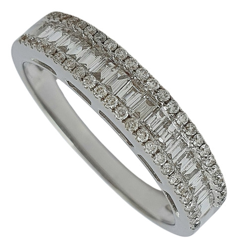 Anel Meia Aliança Ouro Branco 18k E Diamantes 0,58ct Branco 17,5