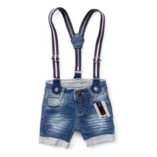 Bermuda Jeans Claro Infantil Menino + Suspensório