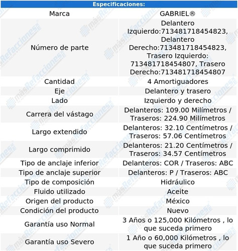 Jgo 4 Amortiguadores Hidrulicos Jimmy 69-82 Gabriel Foto 2