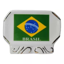 Item Decorativo Bandeira Do Brasil Em Cerâmica 90g 8cm C101