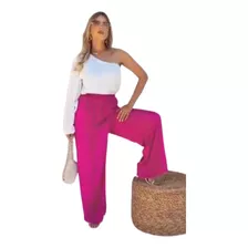  Calça Pantalona Cós Alto Tecido Duna Leve Casual Moda