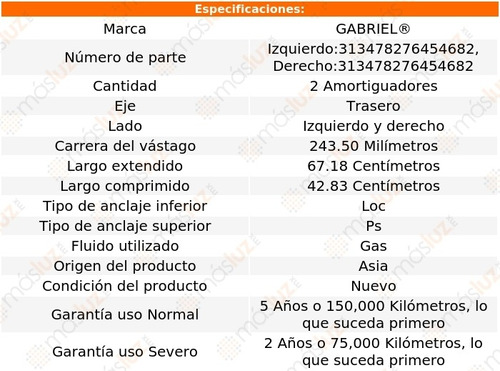 Kit 2 Amortiguadores Tra Gas Mystique Mercury 97/00 Gabriel Foto 2