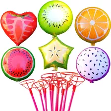 Pack 12 Globos Frutales Metálicos 45 Cm Dia De Niño + Varas