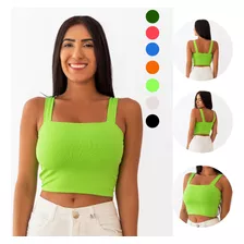 Top Faixa Cropped Alça Grossa Feminino Fitness Academia Plus