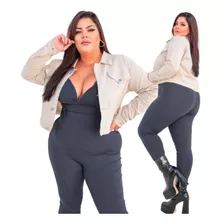 Jaqueta Casaco Jeans Plus Size Feminina Rasgadinha