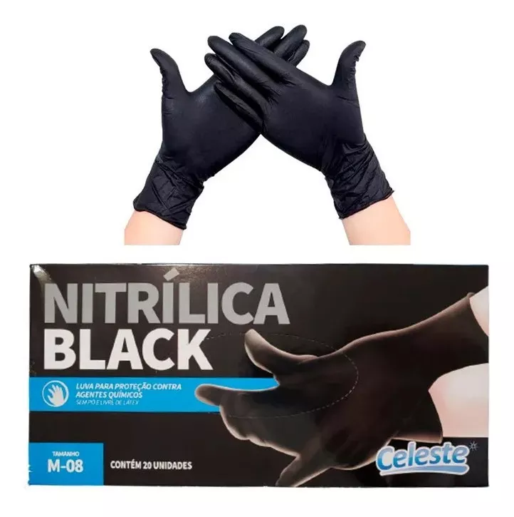 Luva Nitrílica Preta Black 20 Unidades 