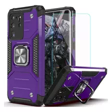 Funda Violeta Anillo + Protector Para Galaxy S20 Ultra