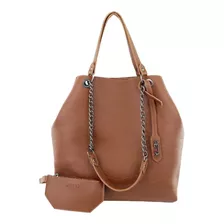 Bolsa Feminina Bordada Sacola Com Necessaire Retta Oficial Cor Caramelo