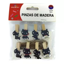 Pinza Perro De Ropa Madera Gato Negro Manualidades 3,5 Cm