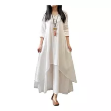 Vestido De Lino Para Mujer, Vestido De Manga Larga, Vestido