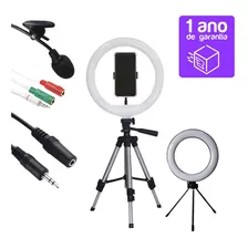 Kit Youtuber Tripé 1,30m + 2 Ring Light + Microfone Lapela