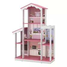 Mega Casinha De Boneca Sonho 8 Cômodos Adesivada Branco Rosa