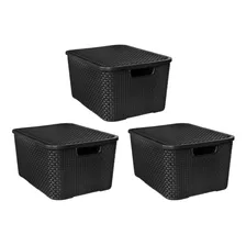 Kit 3 X Caixa Organizadora Rattan Com Tampa 20 Litros Grande