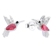 Aros Plata 925 Zircon Colibrí Picaflor Colores Regalo Mujer