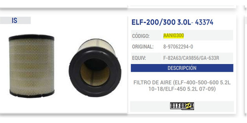 Filtro Aire Isuzu Elf 200 300 400 450 500 600 3.0 5.2 07-18 Foto 2