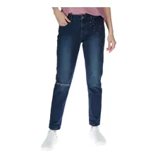 Jeans Mujer Studded Slim Azul Oscuro Cat