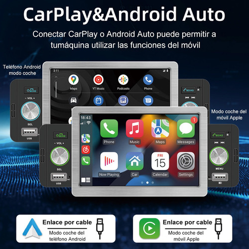 Estreo De Pantalla 5in 1din Para Android Auto Y Carplay Foto 2