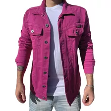 Jaqueta Sarja Jeans Neon Rosa Magenta Masculina Slim Premium