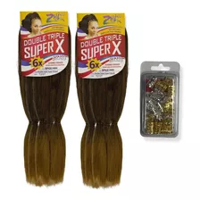 Kit 2 Jumbos Para Tranças Box Braids + 20 Anéis Reguláveis Cor T2/27 Castanho/loiro Mel