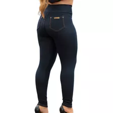 Calça Legging Imita Jeans Feminina Com Bolso Modeladora Femi