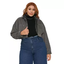 Jaqueta Feminina Veludo Canelado Plus Size Com Pelo Forrada