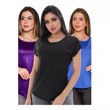 Kit 3 Camisetas Feminina Longline Sobre Legging