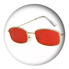 Óculos Sol Quadrado Vintage Gold Lente Vermelha D1829