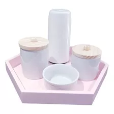 Kit Higiene Bebê Porcelana Potes Menina 5 Peças Maternidade Cor Branco