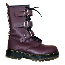 Bota Cuero Vino Cherry Gotica Hebilla Rocker Metal Baratas