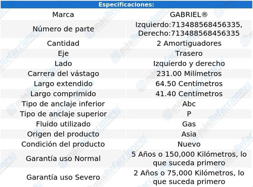 Par Amortiguadores Traseros Gas Peugeot 307 01-08 Gabriel Foto 2