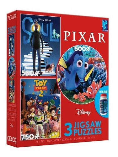 Puzzle Ceaco Pixar 3en1 Nemo-soul-toy Story 1800pz+pegamento