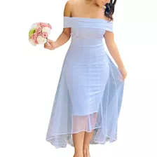 Vestido Midi Tubinho Gliter Tule Noiva Casamento Civil Cod.