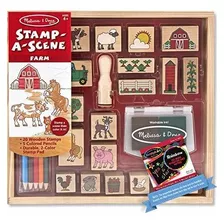 Melissa & Doug Granja: Sello-a-escena Sello De Madera Set & 